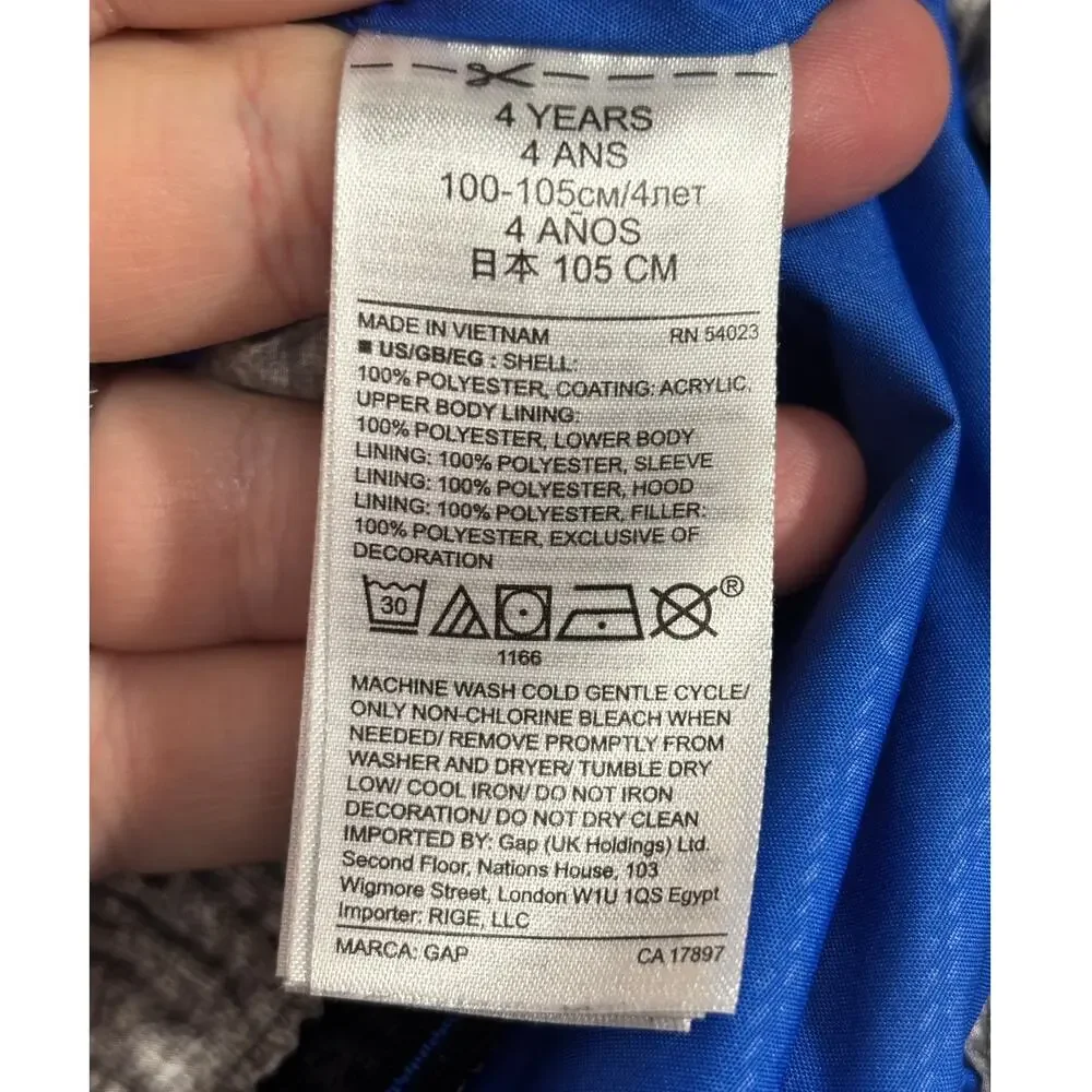 Baby Gap Toddler 4 Years Gray Hooded Puffer Jacket Button & Zip Removable Hoodie